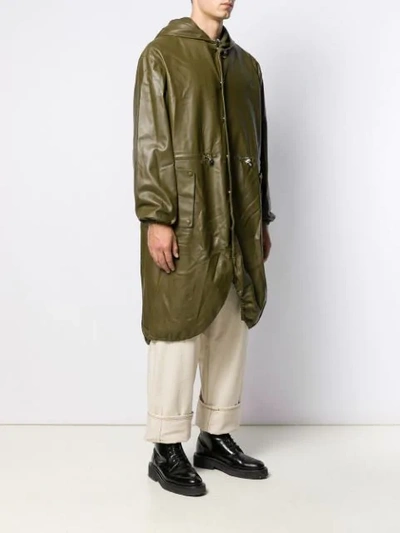 Shop Loewe Long Leather Parka In Green