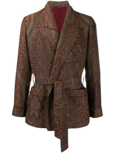 Shop Etro Paisley Belted Blazer In Neutrals