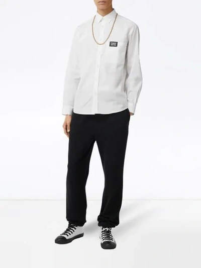 Shop Burberry Logo Detail Stretch Cotton Poplin Shirt In White