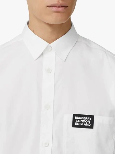 Shop Burberry Logo Detail Stretch Cotton Poplin Shirt In White