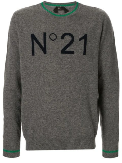 Shop N°21 Jacquard Logo Knitted Sweater In Grey