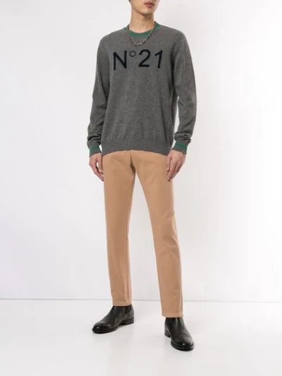 Shop N°21 Jacquard Logo Knitted Sweater In Grey