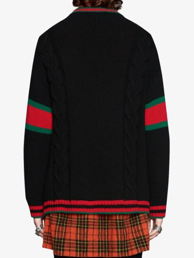 Shop Gucci Oversize Cable Knit Wool Cardigan In Black