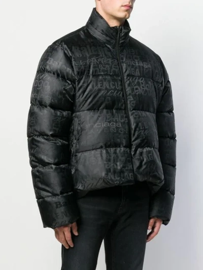 BALENCIAGA EMBROIDERED LOGOS PUFFER JACKET - 黑色