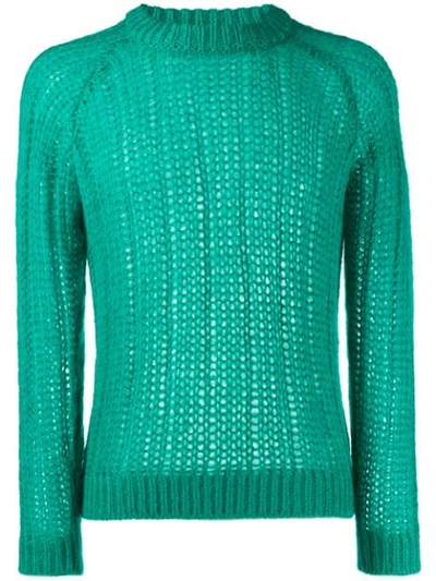 Shop Prada Cable Knit Jumper In Green