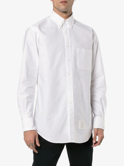 Shop Thom Browne Buttoned Collar Fitted Shirt In White