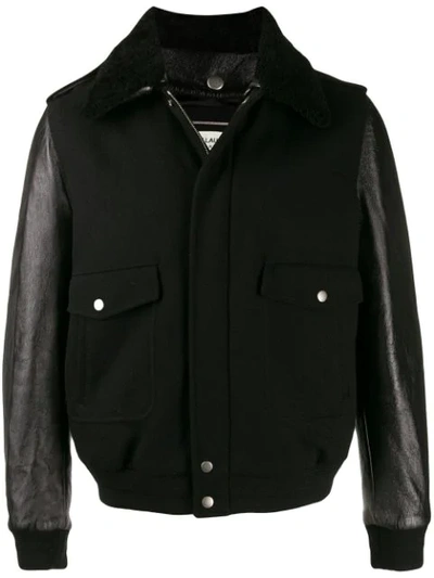 Shop Saint Laurent Wool And Leather Aviator Jacket In Black