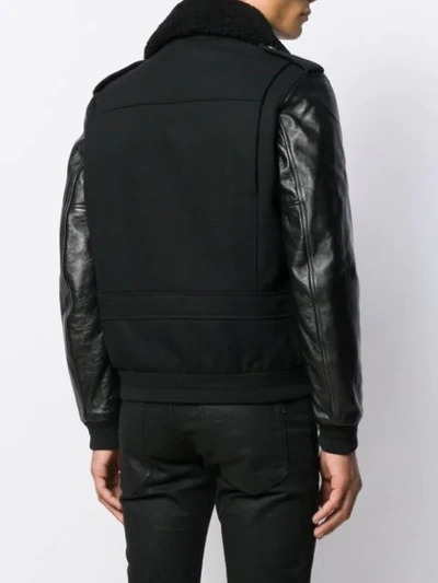 Shop Saint Laurent Wool And Leather Aviator Jacket In Black