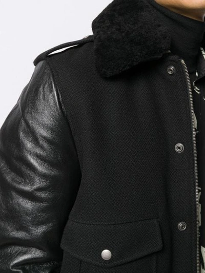 Shop Saint Laurent Wool And Leather Aviator Jacket In Black