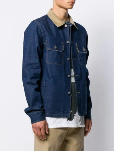 Shop Maison Margiela Contrast Corduroy Collar Denim Jacket In Blue