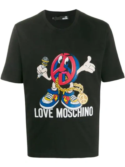LOVE MOSCHINO LOGO PRINT T-SHIRT - 黑色