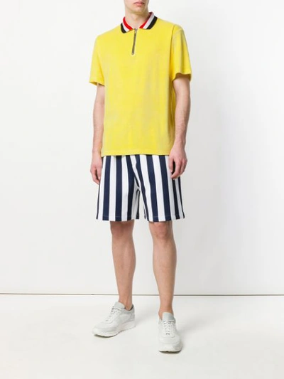 Shop Noon Goons Striped Collar Half Zip Polo Shirt In Yellow