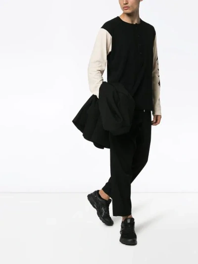 YOHJI YAMAMOTO HENLEY MESSAGE LONG SLEEVE T-SHIRT - 黑色