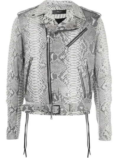 Shop Amiri Zipped Biker Jacket In Grey