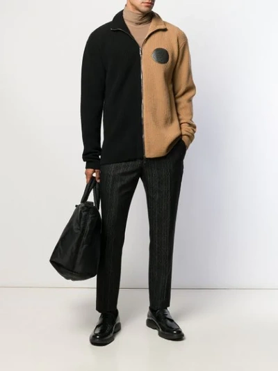 Shop Fendi Maglia Two-tone Zipped Cardigan In Brown