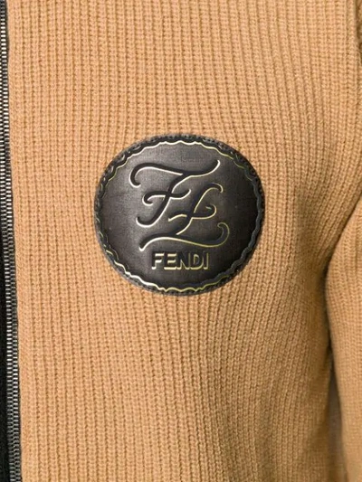 Shop Fendi Maglia Two-tone Zipped Cardigan In Brown