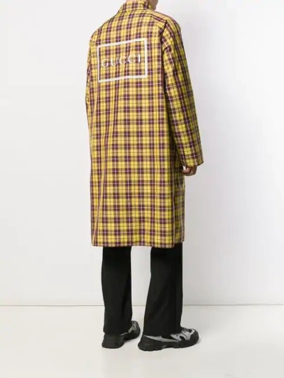Shop Gucci Logo Print Checked Trench Coat In Yellow