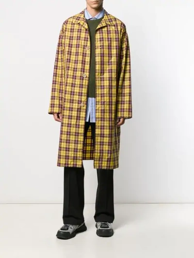 Shop Gucci Logo Print Checked Trench Coat In Yellow