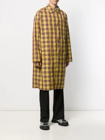 Shop Gucci Logo Print Checked Trench Coat In Yellow