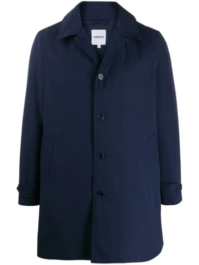 Shop Aspesi Single-breasted Coat In 50096 Blue
