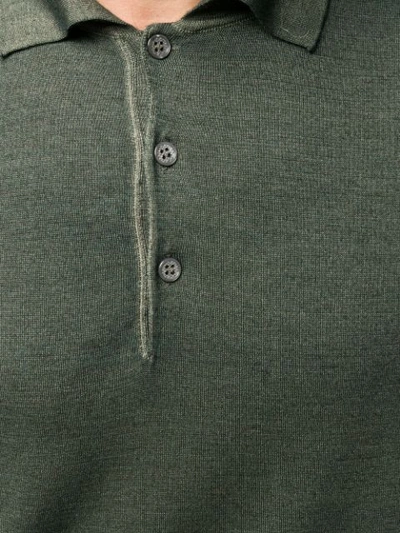Shop Canali Long Sleeve Polo Shirt In Green