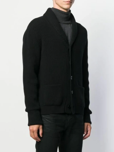 Shop Tom Ford Shawl Collar Ribbed Cardigan In K09 Nero