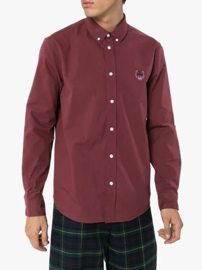 Shop Kenzo Tiger Embroidered Shirt In  Burgundy