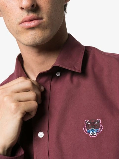 Shop Kenzo Tiger Embroidered Shirt In  Burgundy