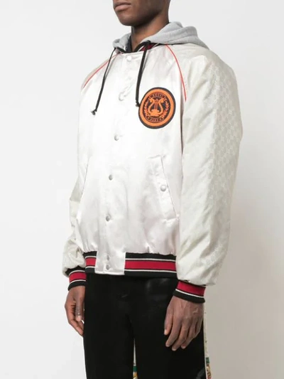 Shop Gucci Lyre Patch Bomber Jacket In Silver