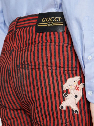 Shop Gucci Super Skinny Denim Pant With Stripes In Red