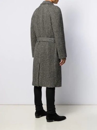 Shop Saint Laurent Belted Wool Overcoat In Black