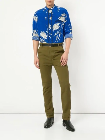Shop Haider Ackermann Floral Print Piped Shirt In Blue