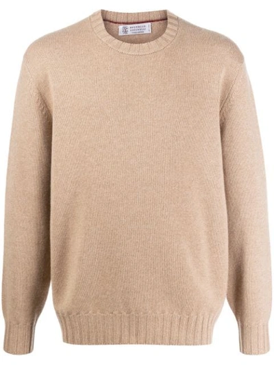 Shop Brunello Cucinelli Crew Neck Cashmere Sweater In Neutrals
