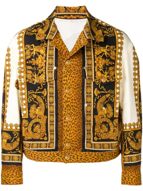 yellow leopard print denim jacket