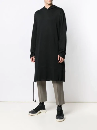 Shop Yohji Yamamoto Long Basic Hoodie In Black