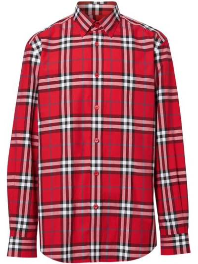 Shop Burberry Vintage Check Cotton Poplin Shirt In Red
