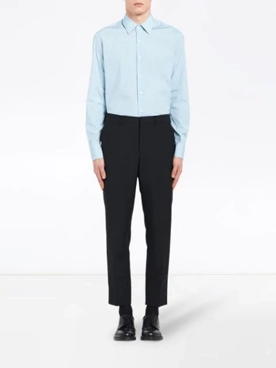 Shop Prada Printed Slim Shirt In Blue