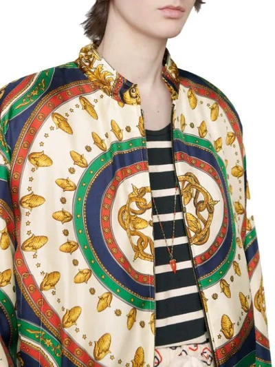 Shop Gucci Printed Silk Bomber Jacket In 3361 White