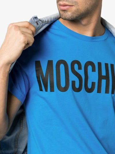 Shop Moschino Logo Print Cotton T In 1317 Blue