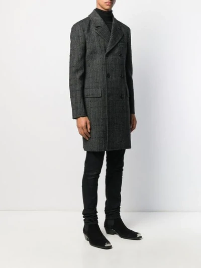 Shop Saint Laurent Striped Double Breasted Coat In Black