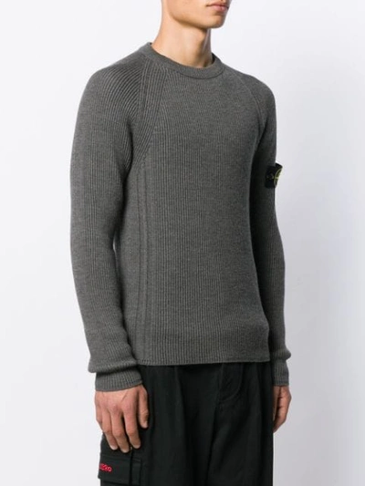 Shop Stone Island Logo Slim-fit Sweater In Grey