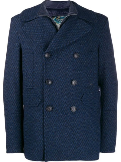 ETRO DOUBLE-BREASTED WOOL COAT - 蓝色