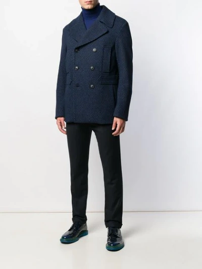 ETRO DOUBLE-BREASTED WOOL COAT - 蓝色