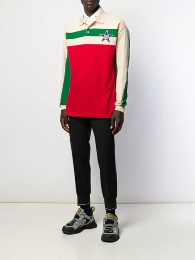 Shop Gucci Gg Star Polo Shirt In Neutrals ,red