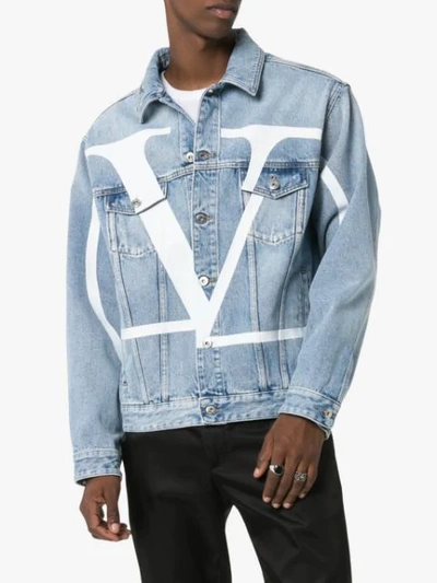 Shop Valentino Maxi Vlogo Detail Denim Jacket In Blue