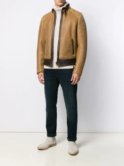 Shop Belstaff Leather Bomber Jacket In 60120