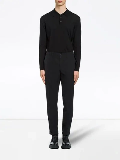 Shop Prada Technical Stretch Cotton Blend Trousers - Black