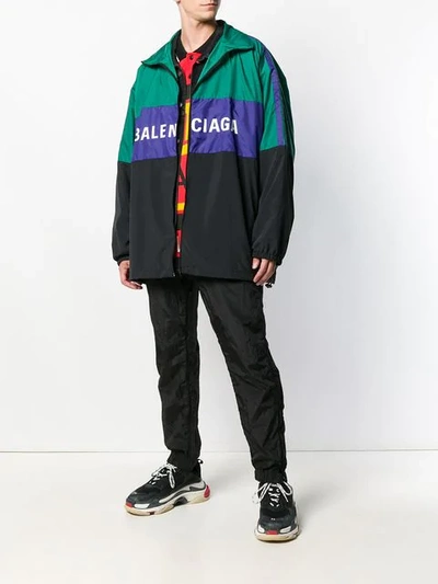 Shop Balenciaga Nylon Tracksuit Jacket In 8484 Green Blue