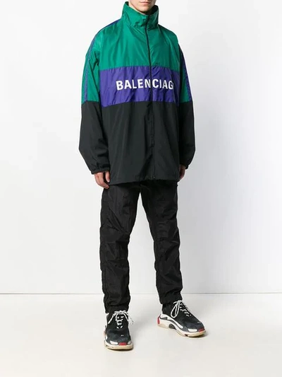 Shop Balenciaga Nylon Tracksuit Jacket In 8484 Green Blue
