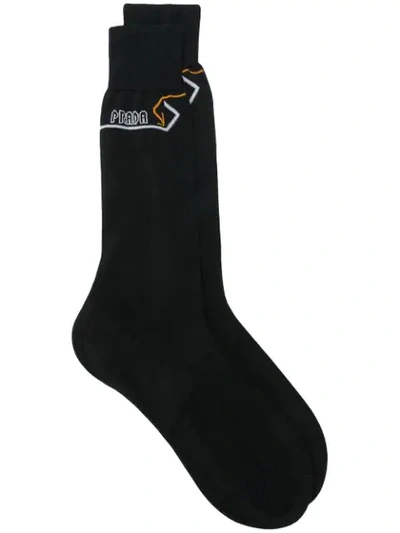 Shop Prada Embroidered Socks - Black